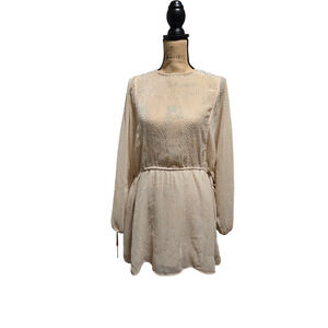 H&M cream sheer polkadot flowy dress with lining, size xs